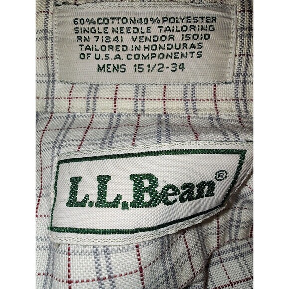 Men's LL Bean Button-Down Shirt Size 15 1/2-34 Cream Purple Single Needle Check - Picture 5 of 11